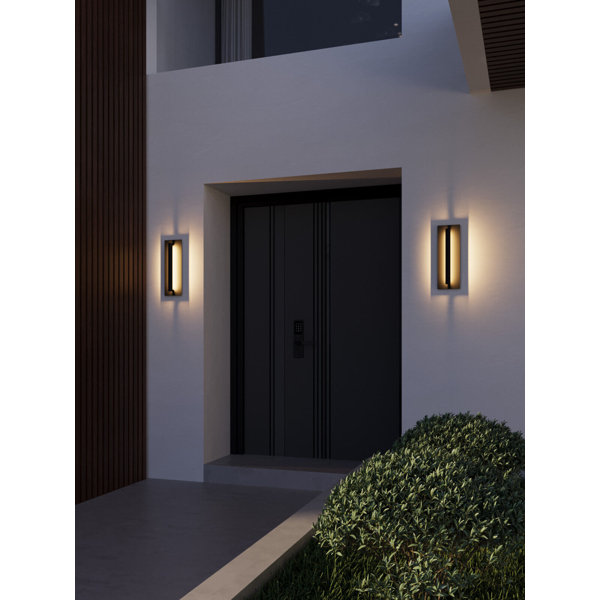 Hokku Designs LED Outdoor Wall Lamp, Carved Pattern Matte Black